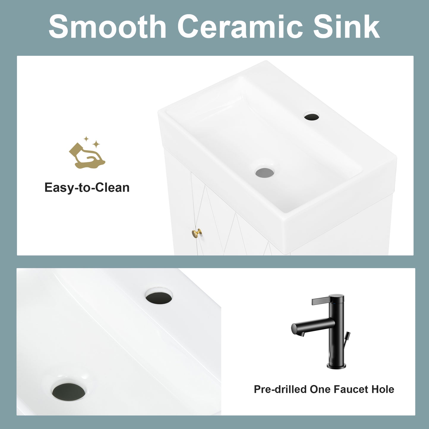 VanityFus 20-in White Bathroom Vanity Single Sink Combo Ceramic Top 1 Soft Close Door Wall-mounted Adjustable Shelves