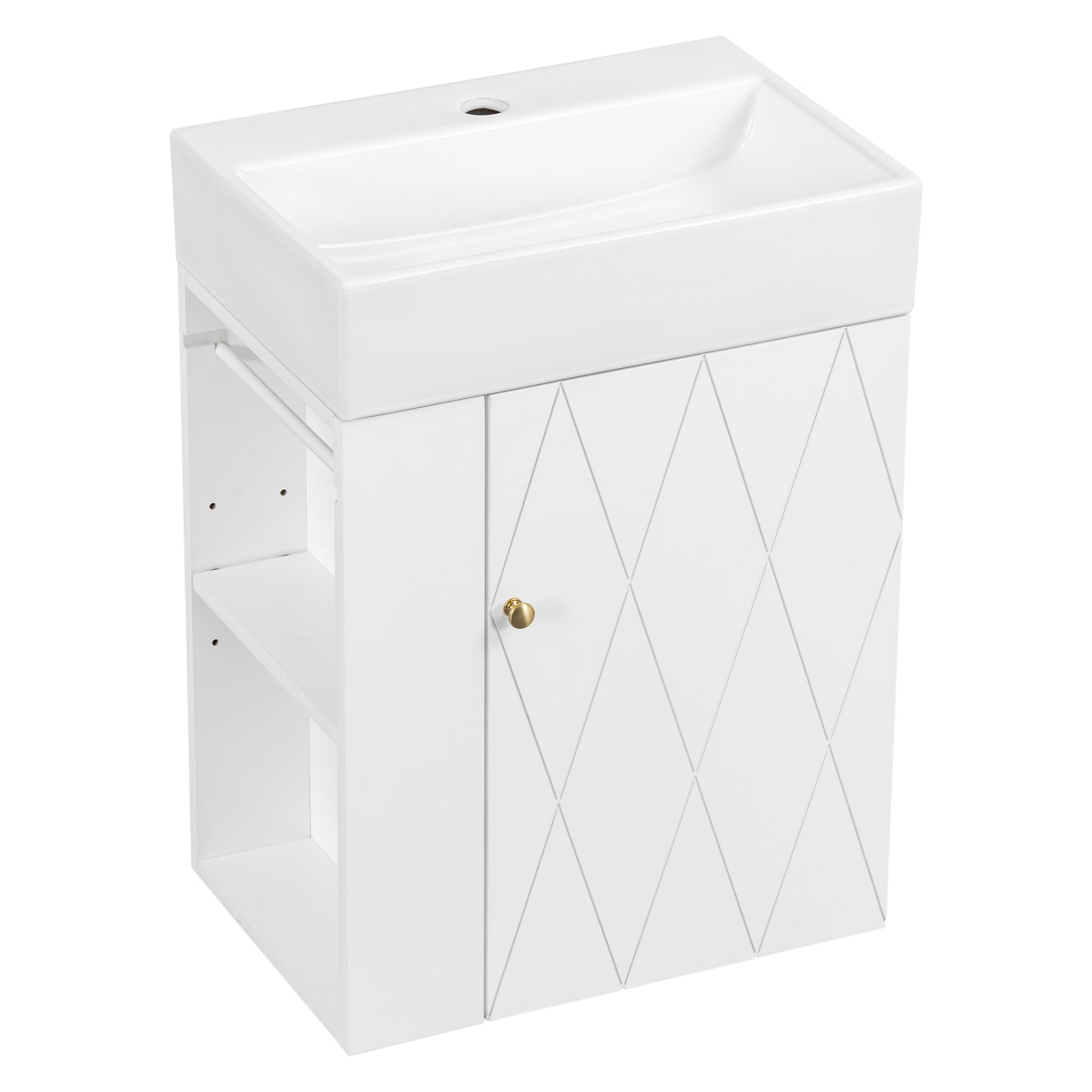 VanityFus 20-in White Bathroom Vanity Single Sink Combo Ceramic Top 1 Soft Close Door Wall-mounted Adjustable Shelves
