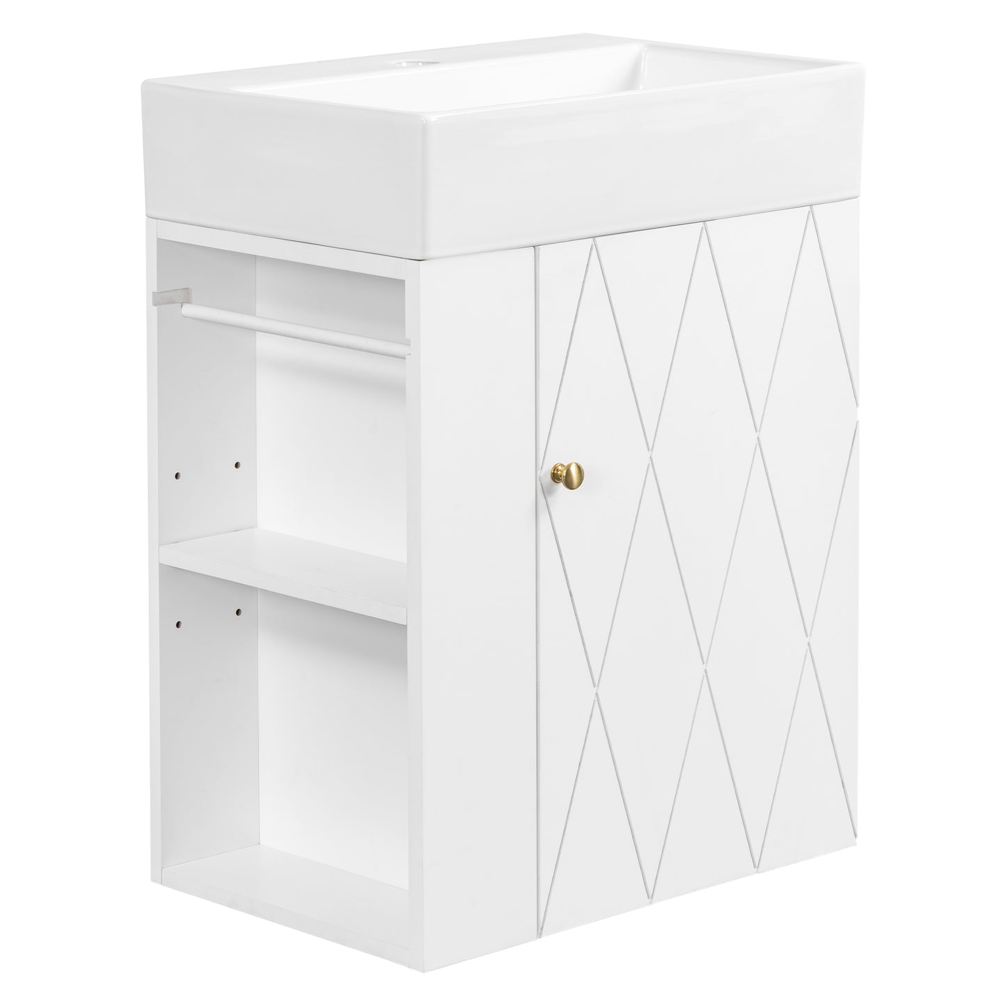 VanityFus 20-in White Bathroom Vanity Single Sink Combo Ceramic Top 1 Soft Close Door Wall-mounted Adjustable Shelves