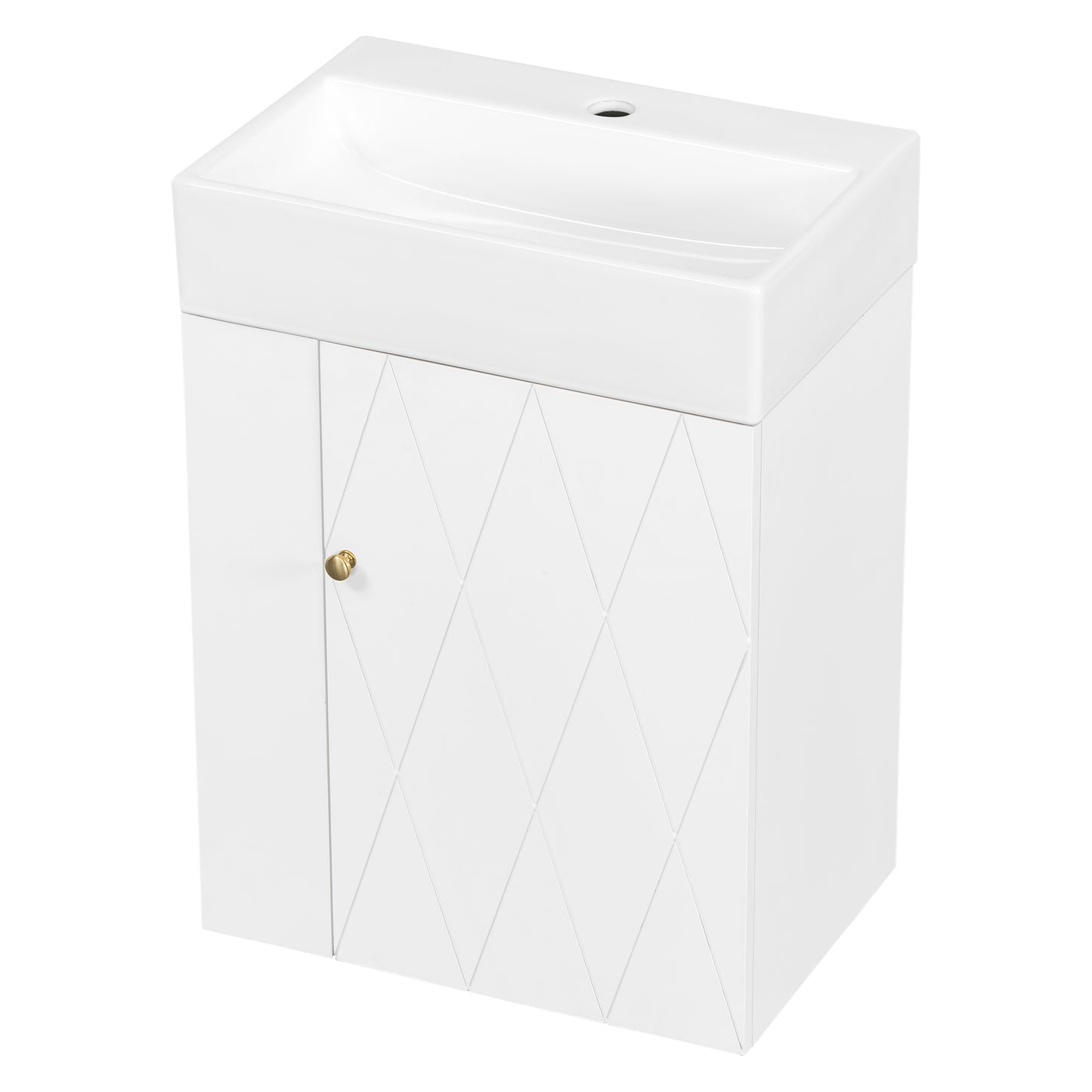 VanityFus 20-in White Bathroom Vanity Single Sink Combo Ceramic Top 1 Soft Close Door Wall-mounted Adjustable Shelves
