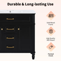 VanityFus 36-in Black Bathroom Vanity Single Sink Combo Ceramic Top 2 Soft Close Doors 3 drawers Undermount
