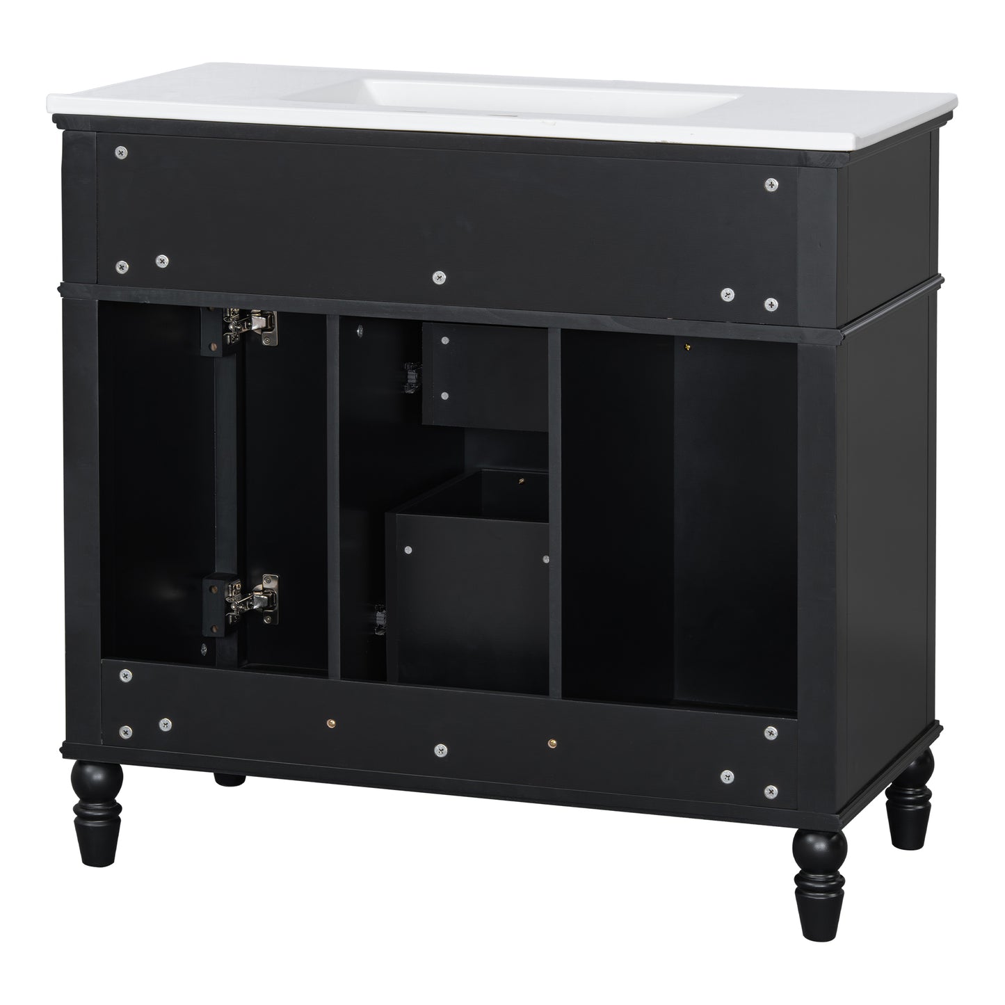 VanityFus 36-in Black Bathroom Vanity Single Sink Combo Ceramic Top 2 Soft Close Doors 3 drawers Undermount