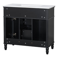 VanityFus 36-in Black Bathroom Vanity Single Sink Combo Ceramic Top 2 Soft Close Doors 3 drawers Undermount