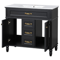 VanityFus 36-in Black Bathroom Vanity Single Sink Combo Ceramic Top 2 Soft Close Doors 3 drawers Undermount