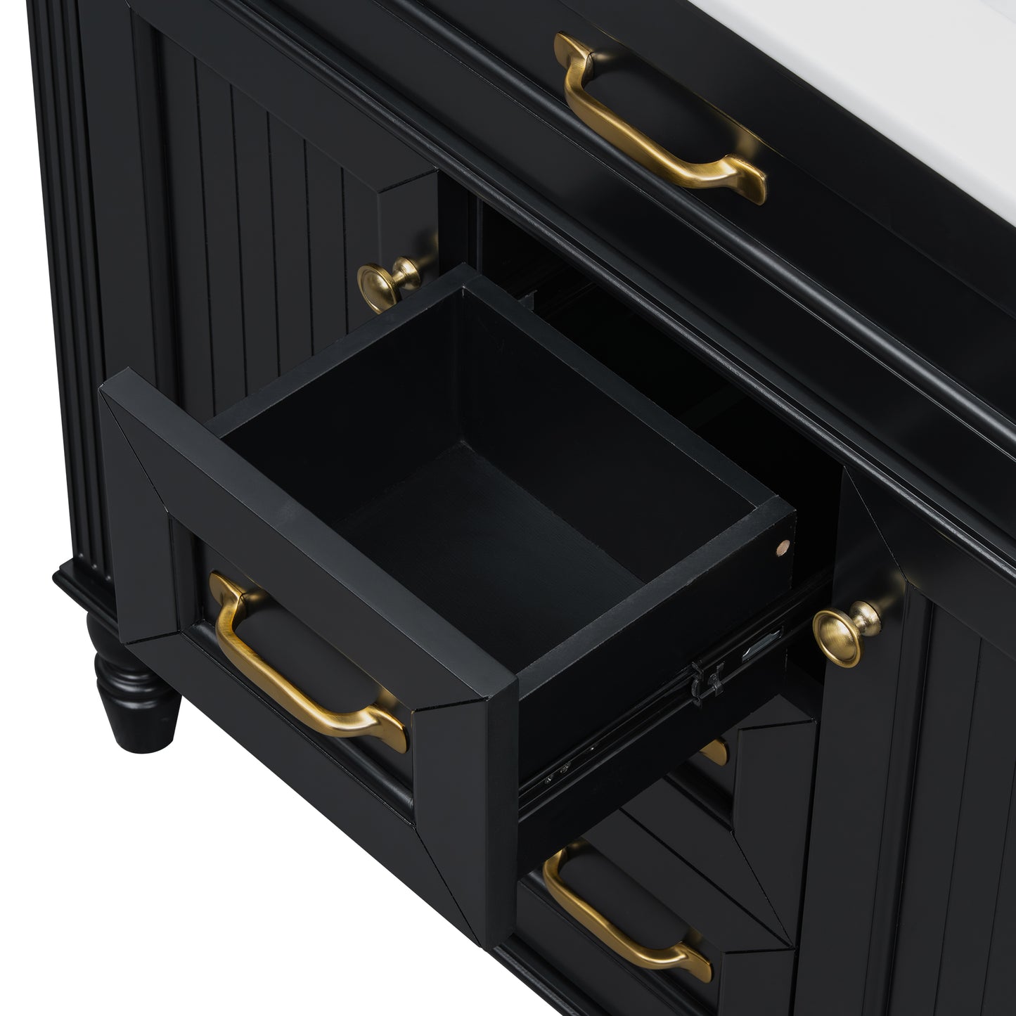 VanityFus 36-in Black Bathroom Vanity Single Sink Combo Ceramic Top 2 Soft Close Doors 3 drawers Undermount
