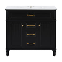 VanityFus 36-in Black Bathroom Vanity Single Sink Combo Ceramic Top 2 Soft Close Doors 3 drawers Undermount