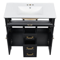 VanityFus 36-in Black Bathroom Vanity Single Sink Combo Ceramic Top 2 Soft Close Doors 3 drawers Undermount