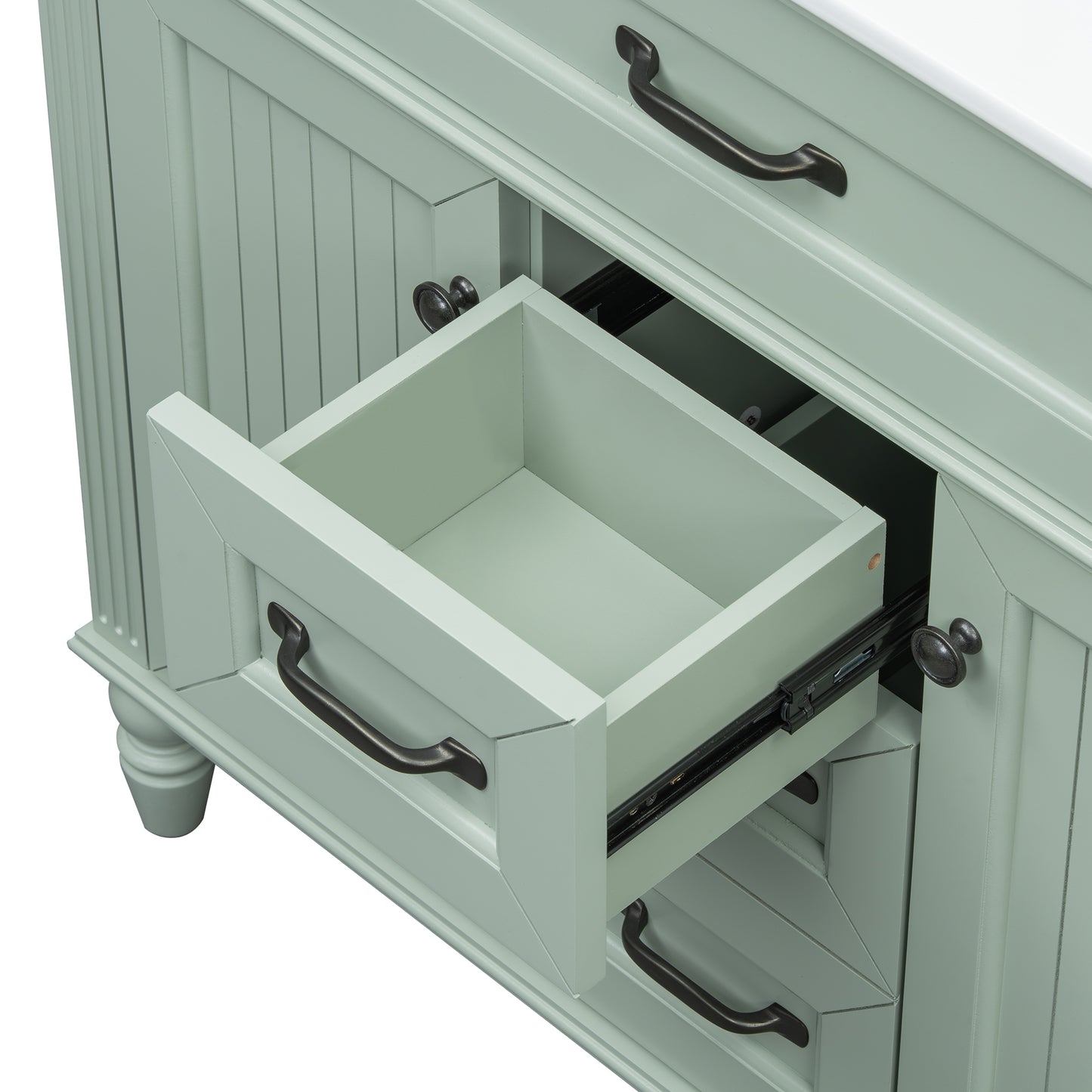 VanityFus 36-in Green Bathroom Vanity Single Sink Combo Ceramic Top 2 Soft Close Doors 3 drawers Undermount