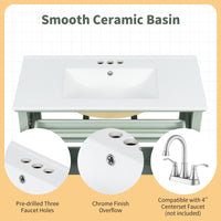 VanityFus 36-in Green Bathroom Vanity Single Sink Combo Ceramic Top 2 Soft Close Doors 3 drawers Undermount