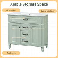 VanityFus 36-in Green Bathroom Vanity Single Sink Combo Ceramic Top 2 Soft Close Doors 3 drawers Undermount