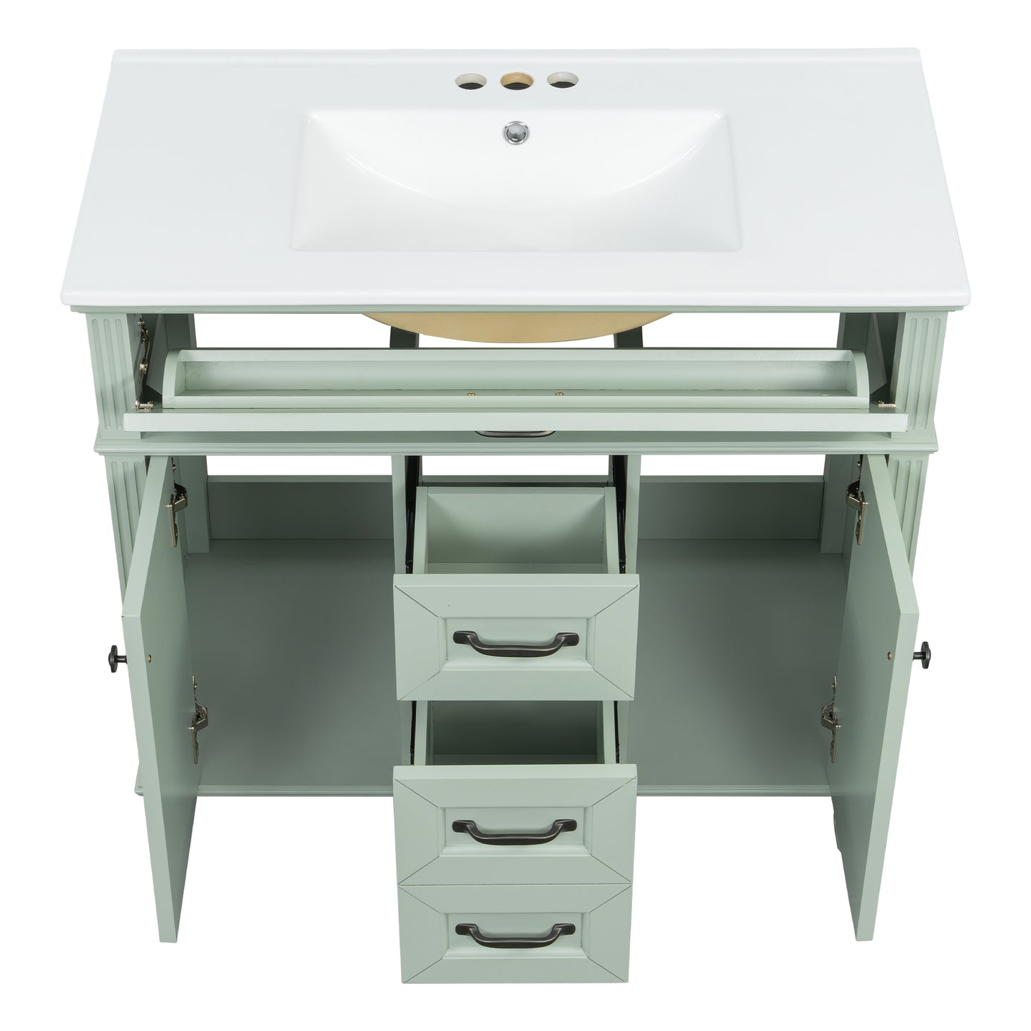 VanityFus 36-in Green Bathroom Vanity Single Sink Combo Ceramic Top 2 Soft Close Doors 3 drawers Undermount