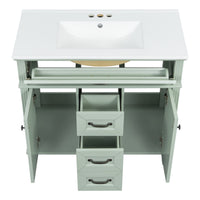 VanityFus 36-in Green Bathroom Vanity Single Sink Combo Ceramic Top 2 Soft Close Doors 3 drawers Undermount