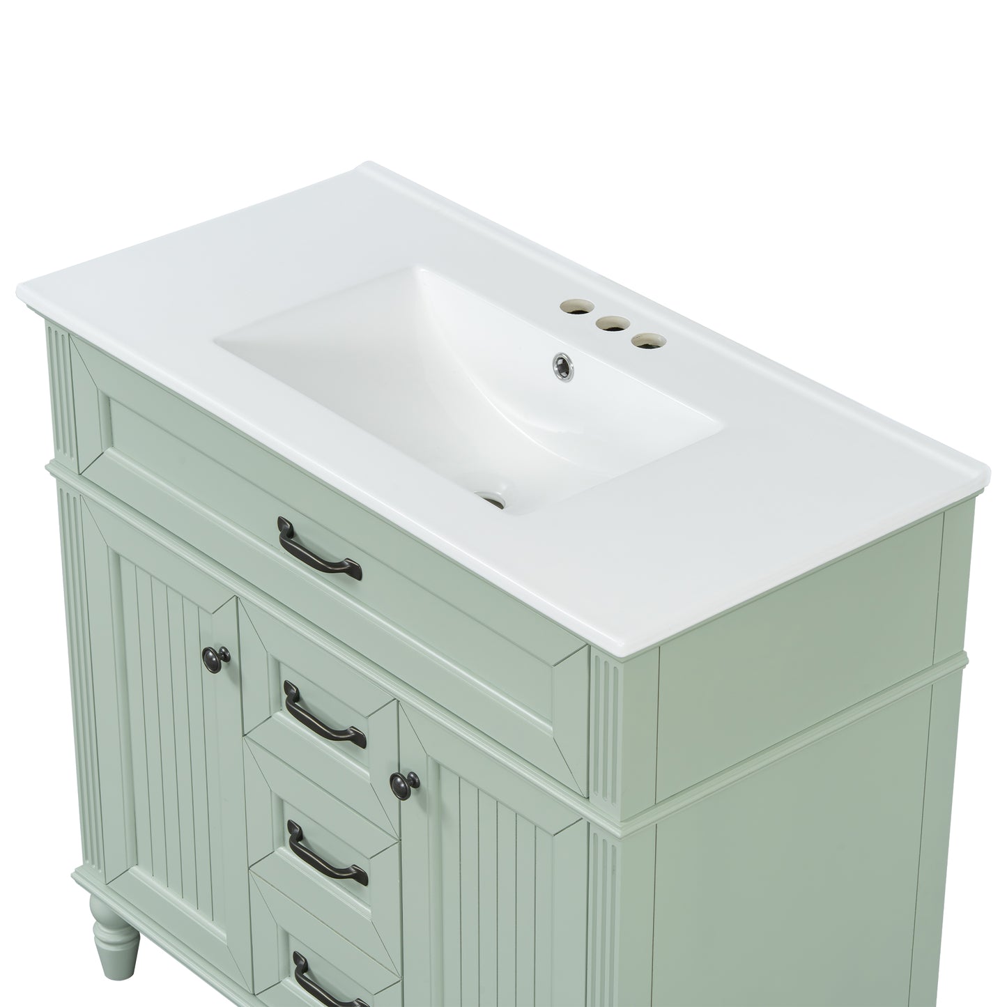 VanityFus 36-in Green Bathroom Vanity Single Sink Combo Ceramic Top 2 Soft Close Doors 3 drawers Undermount