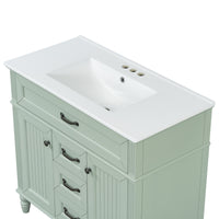 VanityFus 36-in Green Bathroom Vanity Single Sink Combo Ceramic Top 2 Soft Close Doors 3 drawers Undermount