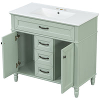 VanityFus 36-in Green Bathroom Vanity Single Sink Combo Ceramic Top 2 Soft Close Doors 3 drawers Undermount
