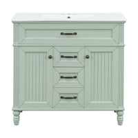 VanityFus 36-in Green Bathroom Vanity Single Sink Combo Ceramic Top 2 Soft Close Doors 3 drawers Undermount