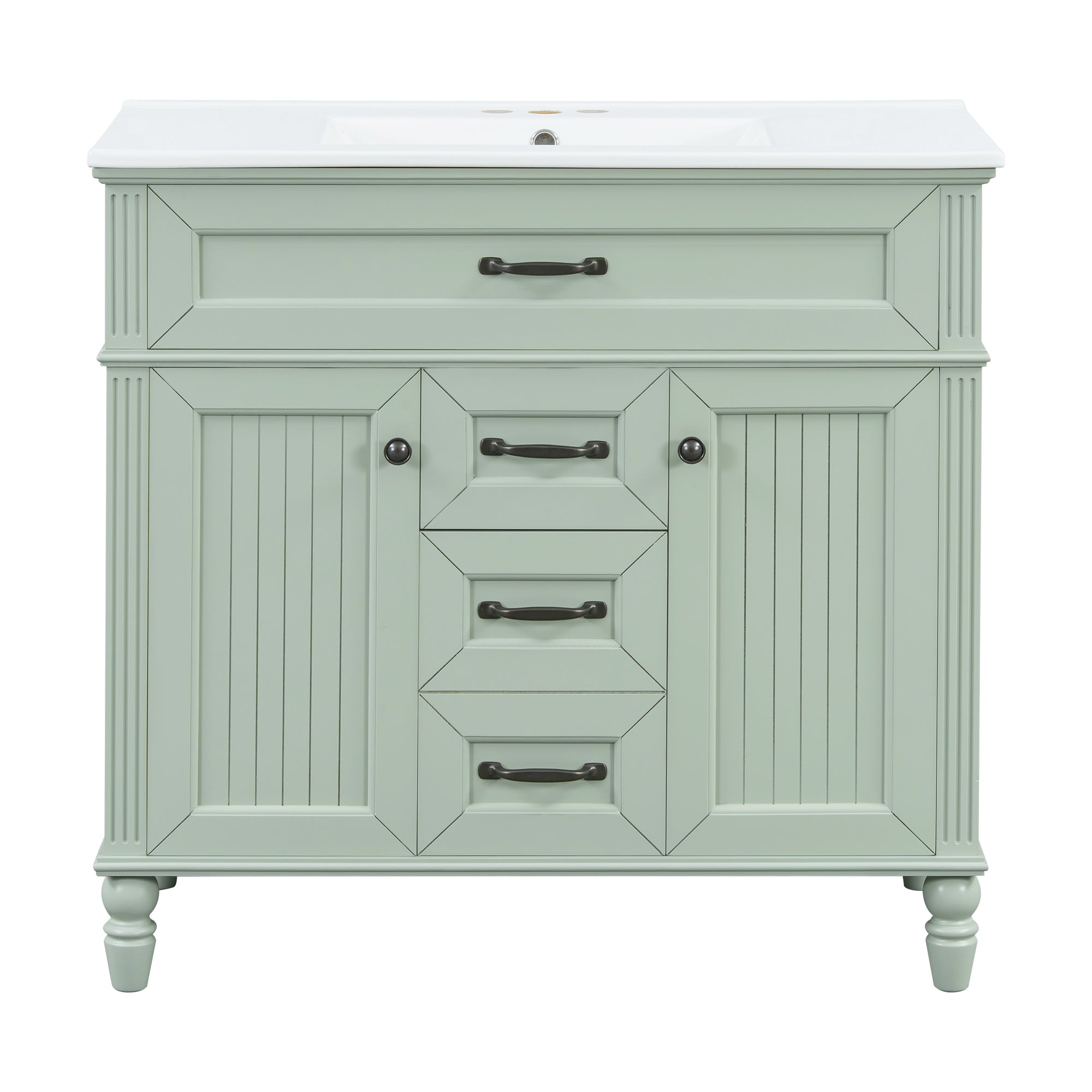 VanityFus 36-in Green Bathroom Vanity Single Sink Combo Ceramic Top 2 Soft Close Doors 3 drawers Undermount