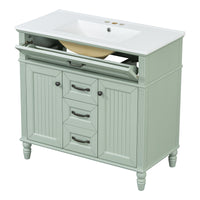 VanityFus 36-in Green Bathroom Vanity Single Sink Combo Ceramic Top 2 Soft Close Doors 3 drawers Undermount