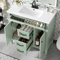 VanityFus 36-in Green Bathroom Vanity Single Sink Combo Ceramic Top 2 Soft Close Doors 3 drawers Undermount