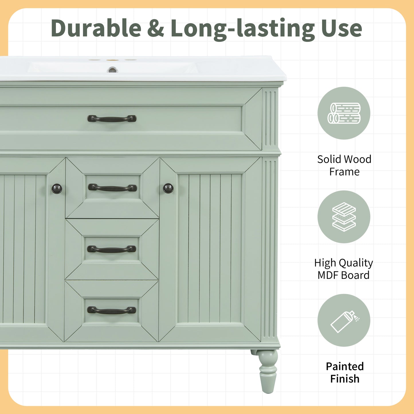 VanityFus 36-in Green Bathroom Vanity Single Sink Combo Ceramic Top 2 Soft Close Doors 3 drawers Undermount