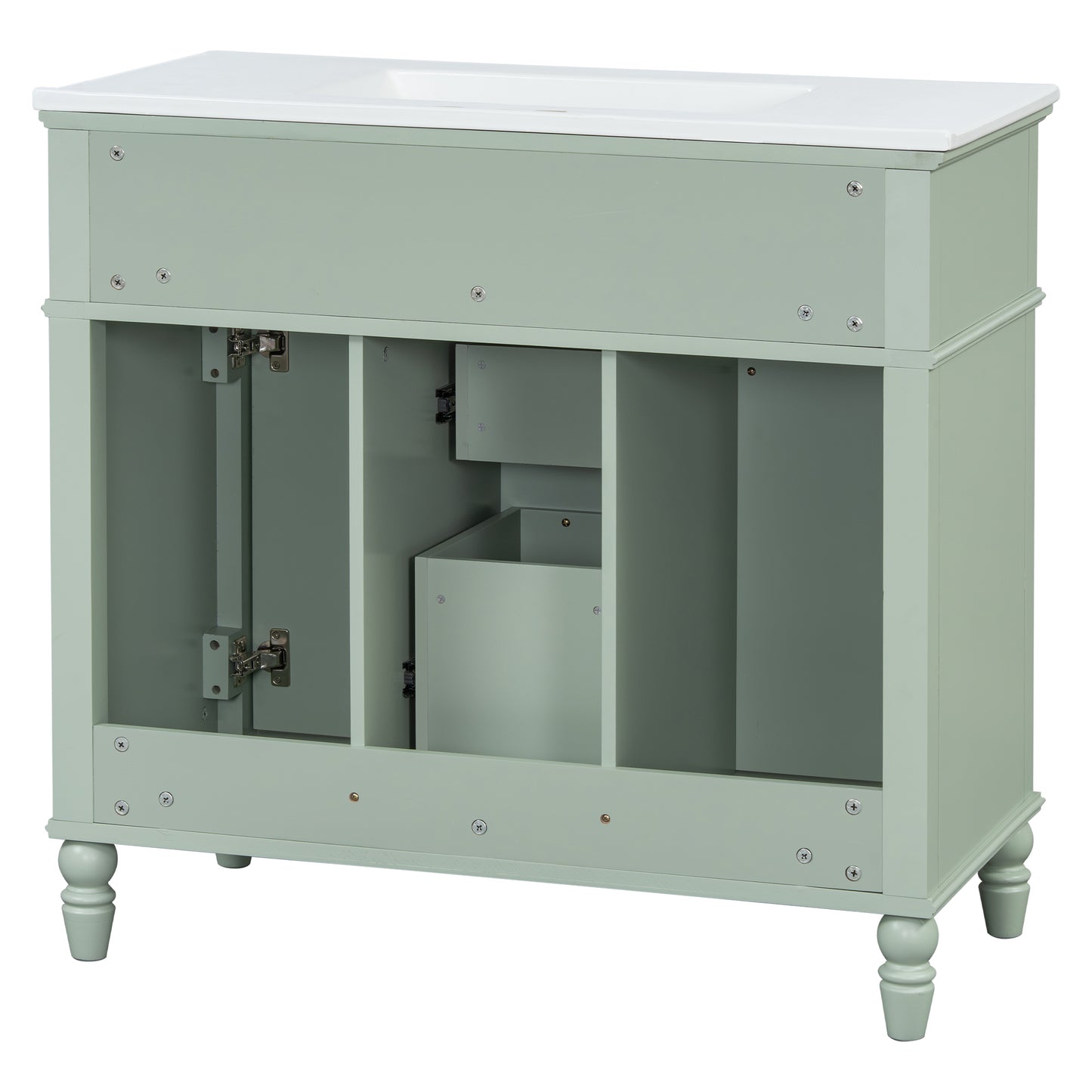 VanityFus 36-in Green Bathroom Vanity Single Sink Combo Ceramic Top 2 Soft Close Doors 3 drawers Undermount