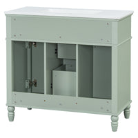VanityFus 36-in Green Bathroom Vanity Single Sink Combo Ceramic Top 2 Soft Close Doors 3 drawers Undermount