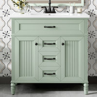 VanityFus 36-in Green Bathroom Vanity Single Sink Combo Ceramic Top 2 Soft Close Doors 3 drawers Undermount