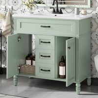 VanityFus 36-in Green Bathroom Vanity Single Sink Combo Ceramic Top 2 Soft Close Doors 3 drawers Undermount