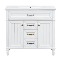 VanityFus 36-in White Bathroom Vanity Single Sink Combo Ceramic Top 2 Soft Close Doors 3 drawers Undermount