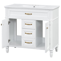VanityFus 36-in White Bathroom Vanity Single Sink Combo Ceramic Top 2 Soft Close Doors 3 drawers Undermount