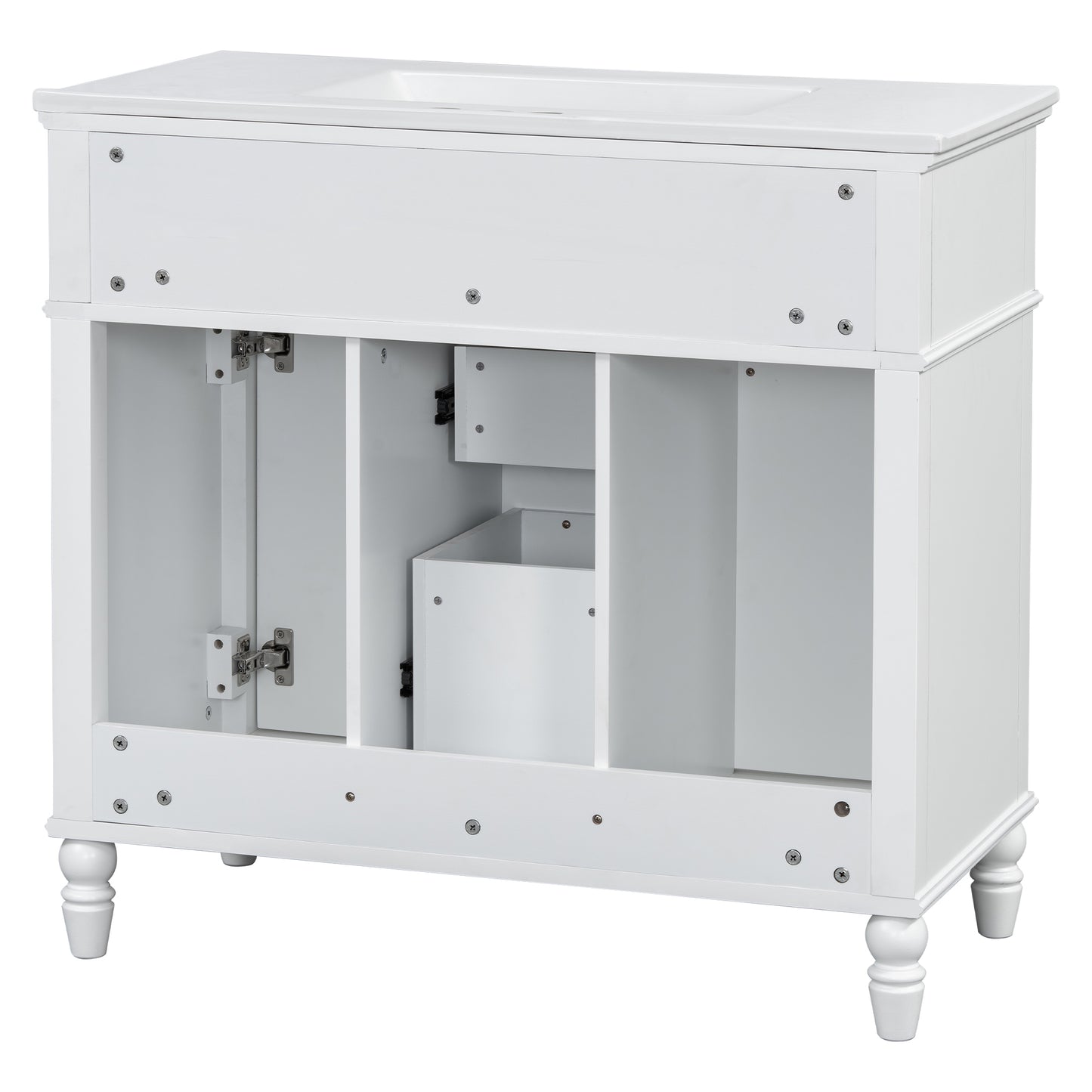 VanityFus 36-in White Bathroom Vanity Single Sink Combo Ceramic Top 2 Soft Close Doors 3 drawers Undermount