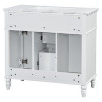 VanityFus 36-in White Bathroom Vanity Single Sink Combo Ceramic Top 2 Soft Close Doors 3 drawers Undermount