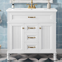 VanityFus 36-in White Bathroom Vanity Single Sink Combo Ceramic Top 2 Soft Close Doors 3 drawers Undermount