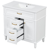 VanityFus 36-in White Bathroom Vanity Single Sink Combo Ceramic Top 2 Soft Close Doors 3 drawers Undermount