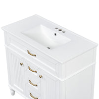 VanityFus 36-in White Bathroom Vanity Single Sink Combo Ceramic Top 2 Soft Close Doors 3 drawers Undermount