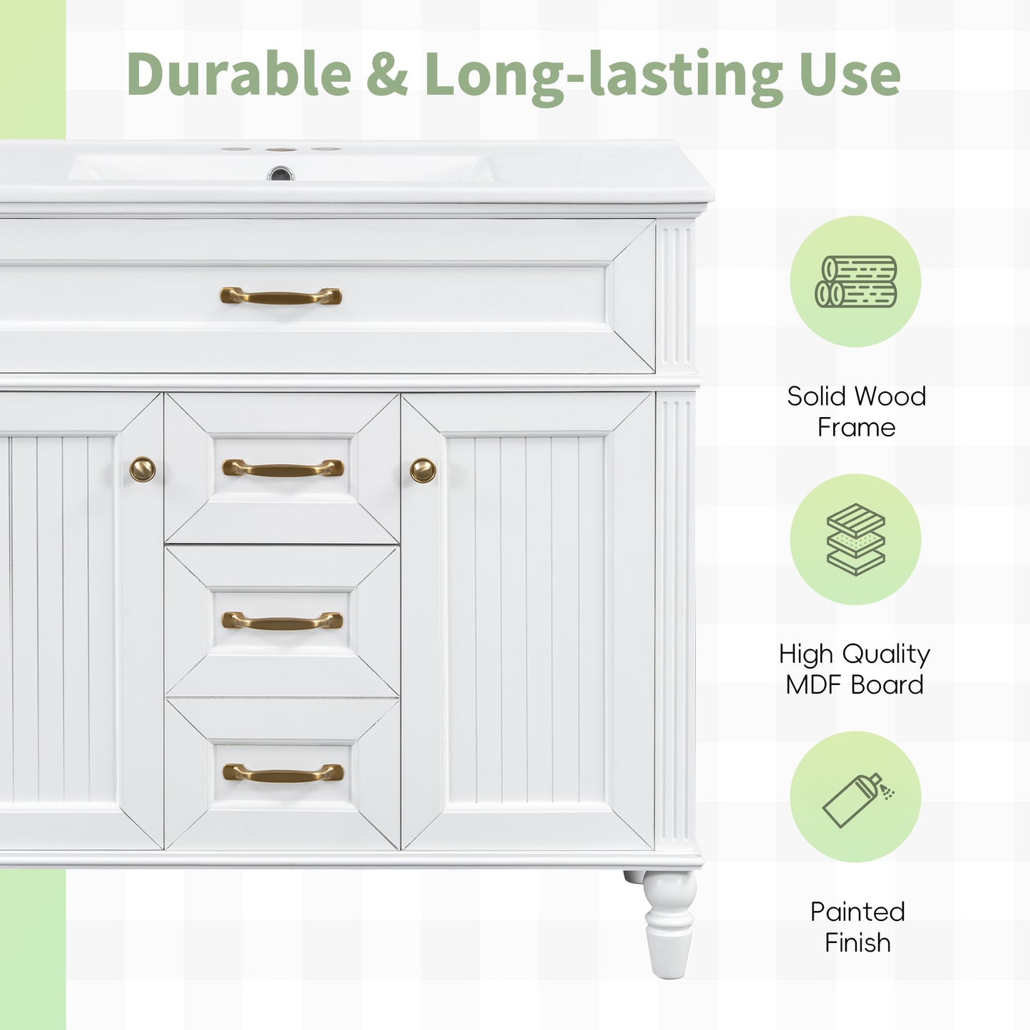 VanityFus 36-in White Bathroom Vanity Single Sink Combo Ceramic Top 2 Soft Close Doors 3 drawers Undermount