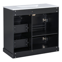 VanityFus 36-in Black Bathroom Vanity Single Sink Combo Ceramic Top 1 Soft Close Door 4 drawers Undermount Adjustable Shelves