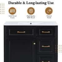 VanityFus 36-in Black Bathroom Vanity Single Sink Combo Ceramic Top 1 Soft Close Door 4 drawers Undermount Adjustable Shelves