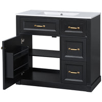 VanityFus 36-in Black Bathroom Vanity Single Sink Combo Ceramic Top 1 Soft Close Door 4 drawers Undermount Adjustable Shelves
