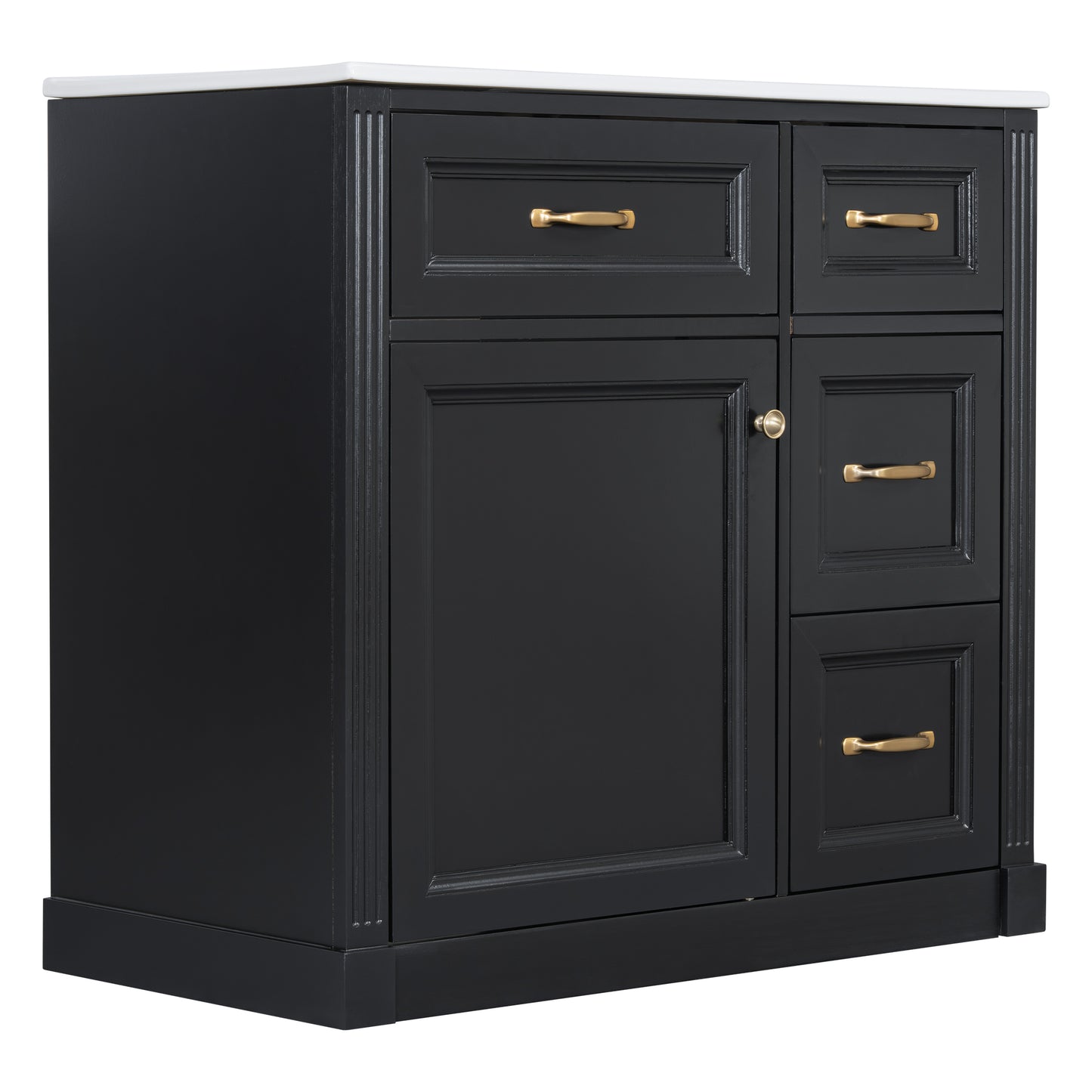 VanityFus 36-in Black Bathroom Vanity Single Sink Combo Ceramic Top 1 Soft Close Door 4 drawers Undermount Adjustable Shelves