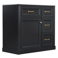 VanityFus 36-in Black Bathroom Vanity Single Sink Combo Ceramic Top 1 Soft Close Door 4 drawers Undermount Adjustable Shelves