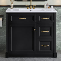 VanityFus 36-in Black Bathroom Vanity Single Sink Combo Ceramic Top 1 Soft Close Door 4 drawers Undermount Adjustable Shelves