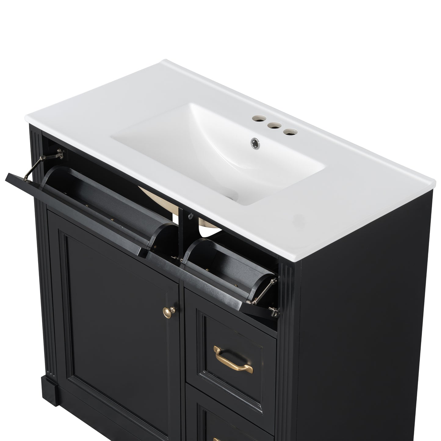 VanityFus 36-in Black Bathroom Vanity Single Sink Combo Ceramic Top 1 Soft Close Door 4 drawers Undermount Adjustable Shelves