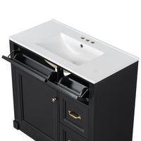 VanityFus 36-in Black Bathroom Vanity Single Sink Combo Ceramic Top 1 Soft Close Door 4 drawers Undermount Adjustable Shelves