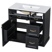 VanityFus 36-in Black Bathroom Vanity Single Sink Combo Ceramic Top 1 Soft Close Door 4 drawers Undermount Adjustable Shelves