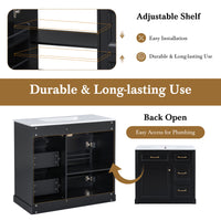 VanityFus 36-in Black Bathroom Vanity Single Sink Combo Ceramic Top 1 Soft Close Door 4 drawers Undermount Adjustable Shelves