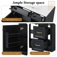 VanityFus 36-in Black Bathroom Vanity Single Sink Combo Ceramic Top 1 Soft Close Door 4 drawers Undermount Adjustable Shelves