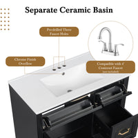 VanityFus 36-in Black Bathroom Vanity Single Sink Combo Ceramic Top 1 Soft Close Door 4 drawers Undermount Adjustable Shelves