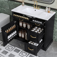 VanityFus 36-in Black Bathroom Vanity Single Sink Combo Ceramic Top 1 Soft Close Door 4 drawers Undermount Adjustable Shelves