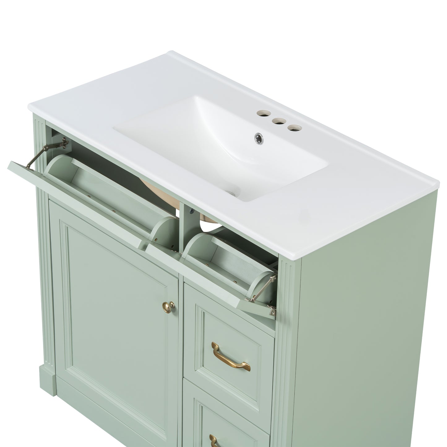VanityFus 36-in Green Bathroom Vanity Single Sink Combo Ceramic Top 1 Soft Close Door 4 drawers Undermount Adjustable Shelves